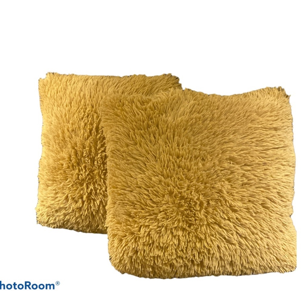 Artisan Mustard Yellow Shag Throw Pillows - Set of 2
